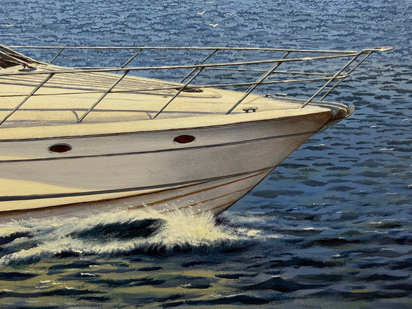 Lake Windermere Sovereignty — Fairline Squadron 50 Yacht in Motion By Edward Hersey (British, b. 1948)