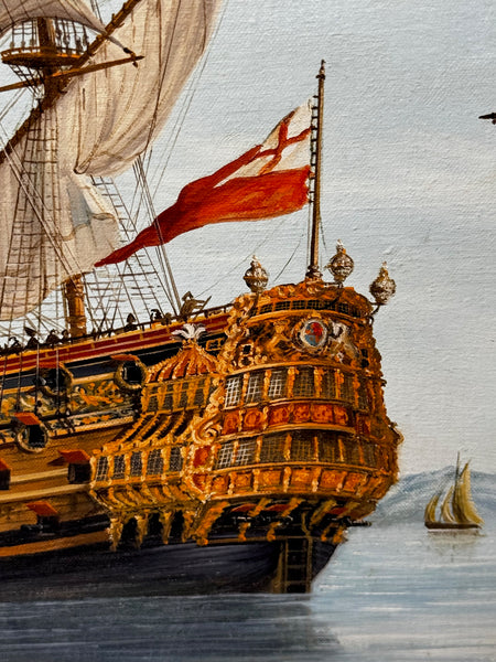 Oil Painting The Royal Prince Warship Of the Line 1679 By John Bentham Dinsdale