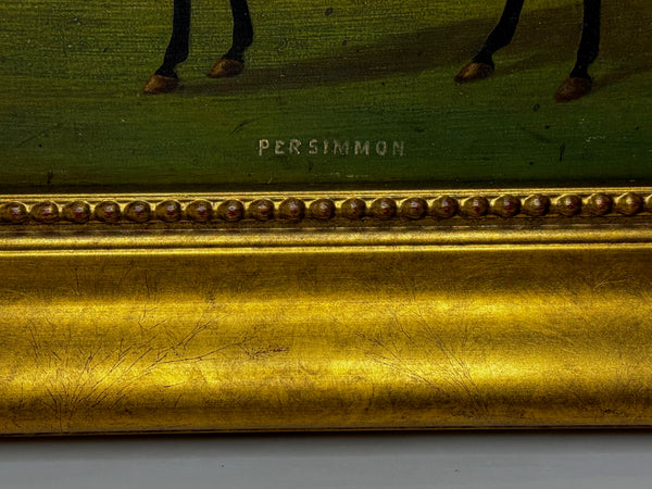 Oil Painting of Persimmon with Jockey Jack Watts – Royal Racehorse Owned by King Edward VII – At Newmarket c1898