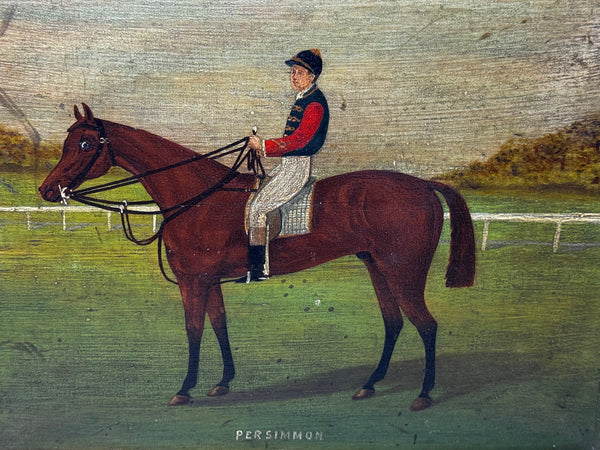 Oil Painting of Persimmon with Jockey Jack Watts – Royal Racehorse Owned by King Edward VII – At Newmarket c1898