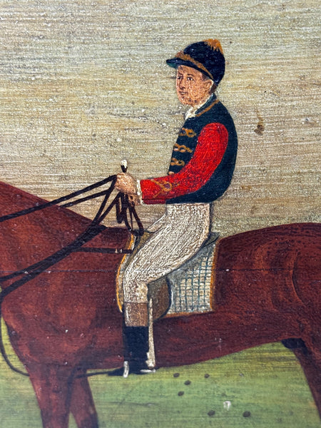 Oil Painting of Persimmon with Jockey Jack Watts – Royal Racehorse Owned by King Edward VII – At Newmarket c1898