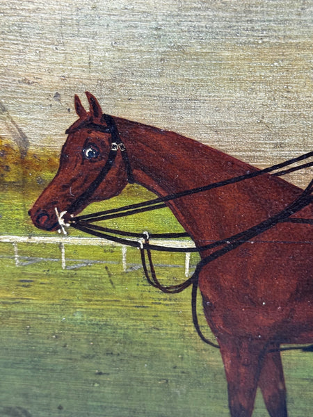 Oil Painting of Persimmon with Jockey Jack Watts – Royal Racehorse Owned by King Edward VII – At Newmarket c1898