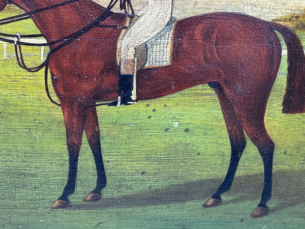 Oil Painting of Persimmon with Jockey Jack Watts – Royal Racehorse Owned by King Edward VII – At Newmarket c1898