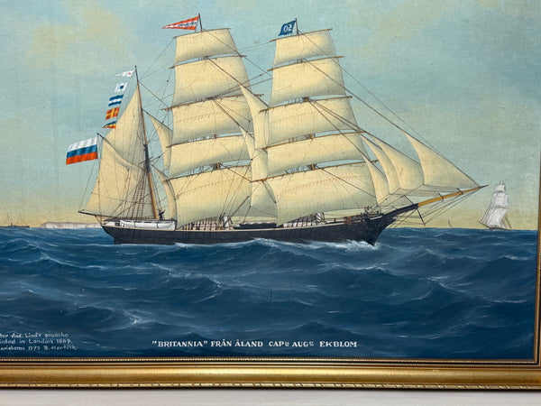 “Britannia of Åland Under Full Sail” — Capt. August Ekblom Baltic Trading Barque Ship Painting