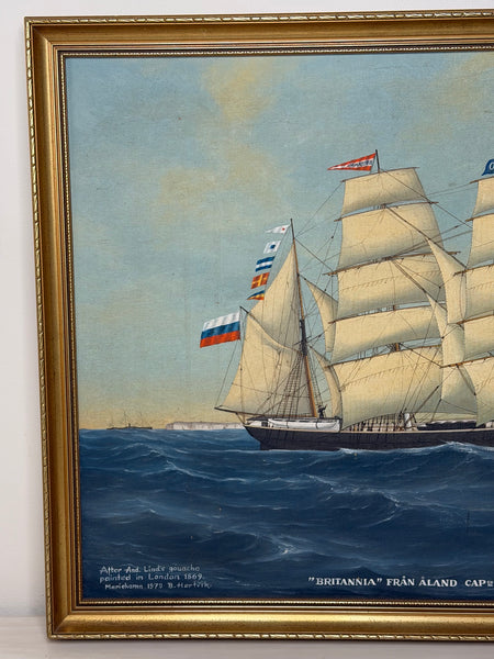 “Britannia of Åland Under Full Sail” — Capt. August Ekblom Baltic Trading Barque Ship Painting