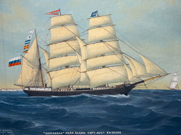 “Britannia of Åland Under Full Sail” — Capt. August Ekblom Baltic Trading Barque Ship Painting