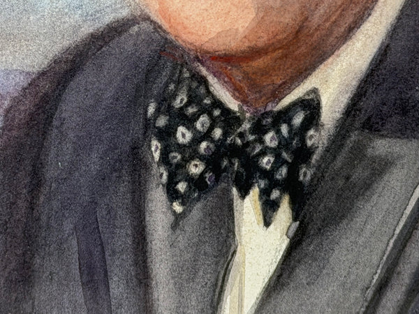 Franklin D. Roosevelt (FDR) Portrait Watercolour, Signed Beatrice S. Bullock, WWII Era, Inscribed Verso