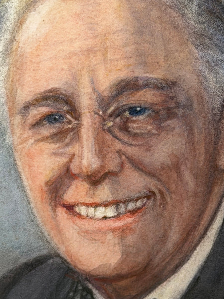 Franklin D. Roosevelt (FDR) Portrait Watercolour, Signed Beatrice S. Bullock, WWII Era, Inscribed Verso
