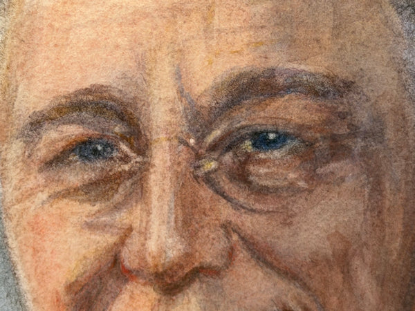 Franklin D. Roosevelt (FDR) Portrait Watercolour, Signed Beatrice S. Bullock, WWII Era, Inscribed Verso