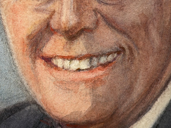 Franklin D. Roosevelt (FDR) Portrait Watercolour, Signed Beatrice S. Bullock, WWII Era, Inscribed Verso