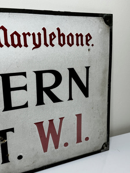 Antique Enamel London Road Sign Borough of St Marylebone Chiltern Street W1