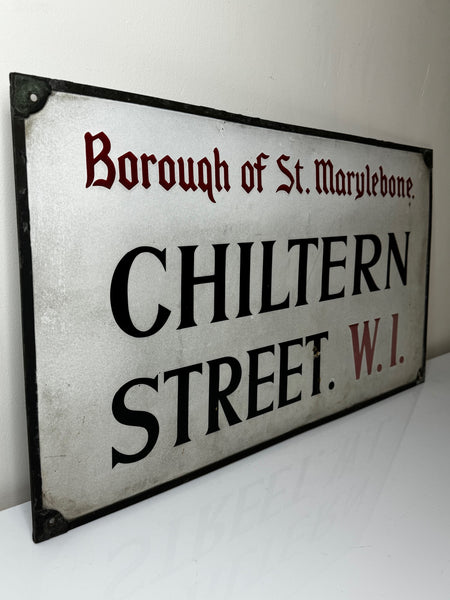 Antique Enamel London Road Sign Borough of St Marylebone Chiltern Street W1