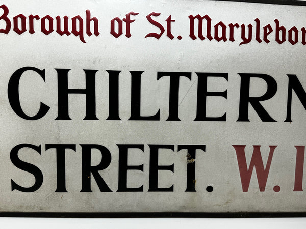 Antique Enamel London Road Sign Borough of St Marylebone Chiltern Street W1