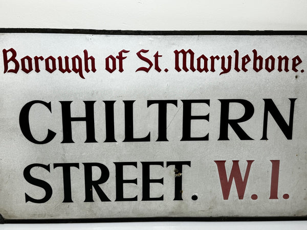 Antique Enamel London Road Sign Borough of St Marylebone Chiltern Street W1