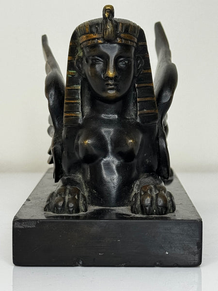 🏛️ Neoclassical Grand Tour Bronze Sphinx – c.1820 Italy – Black Marble Base – 1.8kg