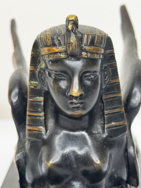 🏛️ Neoclassical Grand Tour Bronze Sphinx – c.1820 Italy – Black Marble Base – 1.8kg
