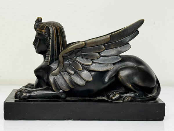 🏛️ Neoclassical Grand Tour Bronze Sphinx – c.1820 Italy – Black Marble Base – 1.8kg