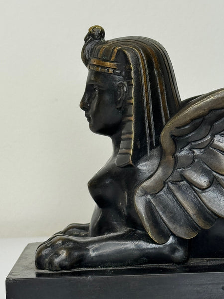 🏛️ Neoclassical Grand Tour Bronze Sphinx – c.1820 Italy – Black Marble Base – 1.8kg