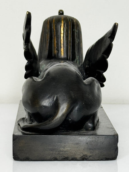 🏛️ Neoclassical Grand Tour Bronze Sphinx – c.1820 Italy – Black Marble Base – 1.8kg