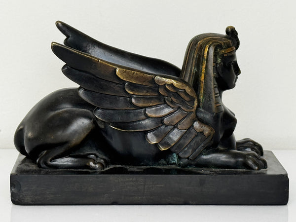 🏛️ Neoclassical Grand Tour Bronze Sphinx – c.1820 Italy – Black Marble Base – 1.8kg