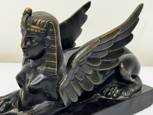 🏛️ Neoclassical Grand Tour Bronze Sphinx – c.1820 Italy – Black Marble Base – 1.8kg