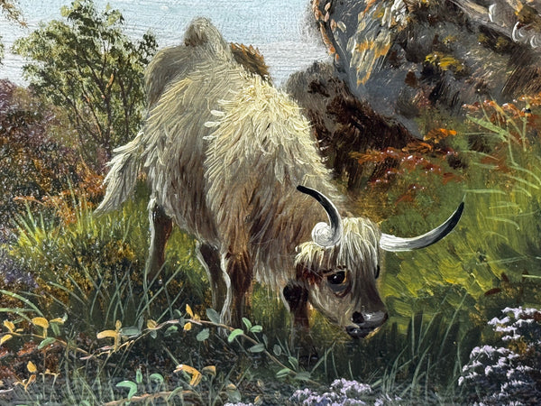 🐄 Victorian Oil Painting Beneath Ben Nevis Longhorn Cattle by Loch Linnhe