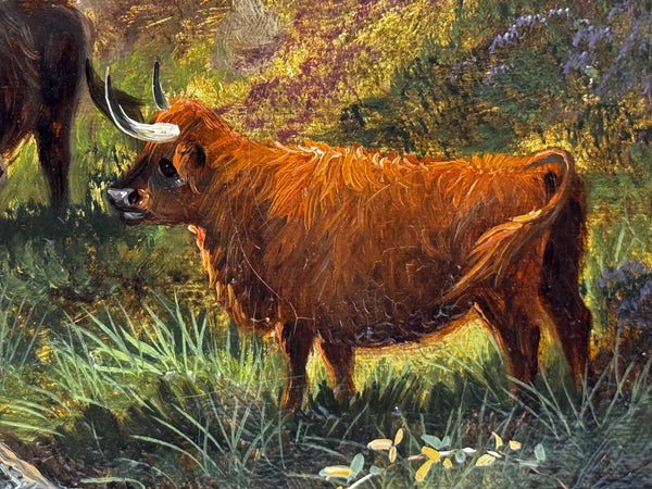 🐄 Victorian Oil Painting Beneath Ben Nevis Longhorn Cattle by Loch Linnhe