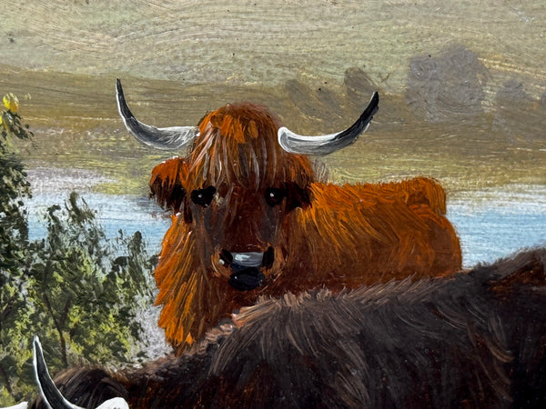 🐄 Victorian Oil Painting Beneath Ben Nevis Longhorn Cattle by Loch Linnhe