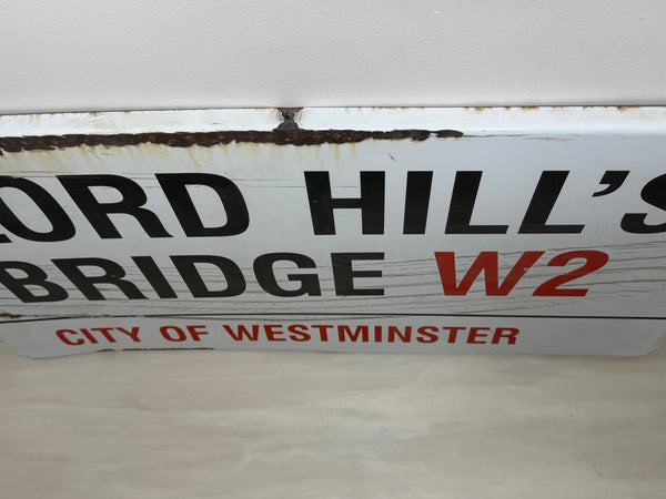 Lord Hill’s Bridge W2 – Original City of Westminster Enamel Street Sign Sir Misha Black Design c1967