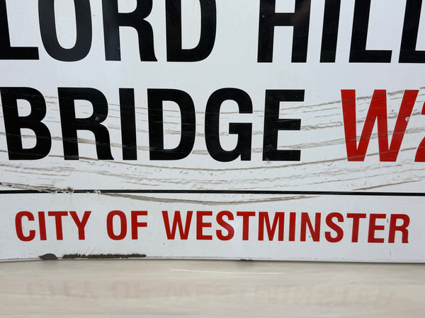 Lord Hill’s Bridge W2 – Original City of Westminster Enamel Street Sign Sir Misha Black Design c1967