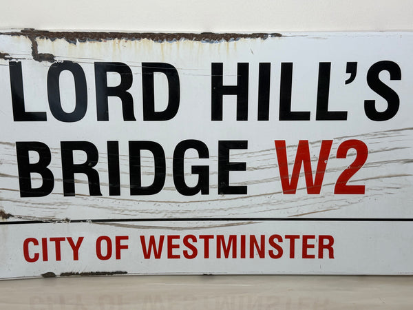 Lord Hill’s Bridge W2 – Original City of Westminster Enamel Street Sign Sir Misha Black Design c1967