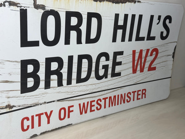 Lord Hill’s Bridge W2 – Original City of Westminster Enamel Street Sign Sir Misha Black Design c1967