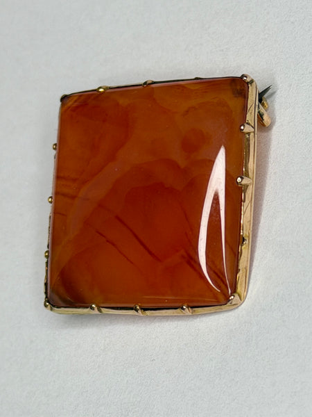 Rare Georgian Square Carnelian Agate Brooch 9ct Gold