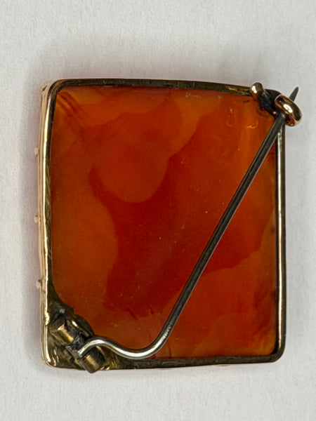 Rare Georgian Square Carnelian Agate Brooch 9ct Gold