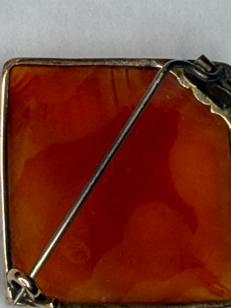 Rare Georgian Square Carnelian Agate Brooch 9ct Gold