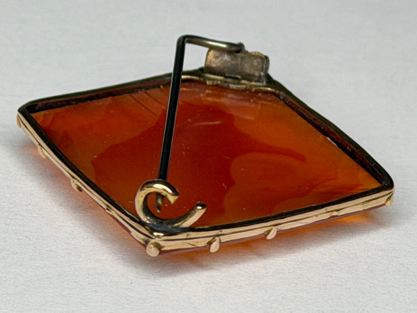 Rare Georgian Square Carnelian Agate Brooch 9ct Gold