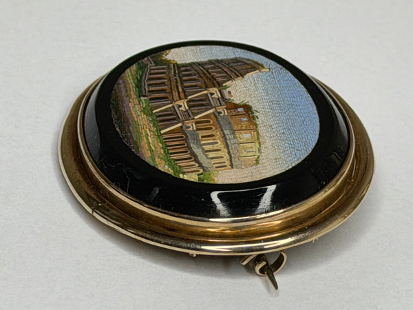Italian Grand Tour Micromosaic Gold Brooch Colosseum Rome Circa 1870