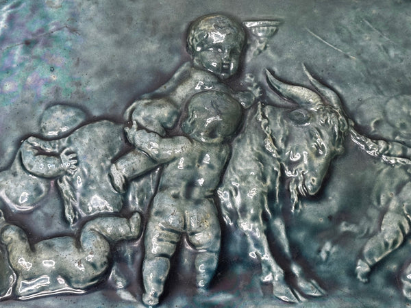 🌊 Pair of Arts & Crafts Turquoise Relief Tile Plaque Sculptures, c.1909 Attributed Reginald Robert Tomlinson