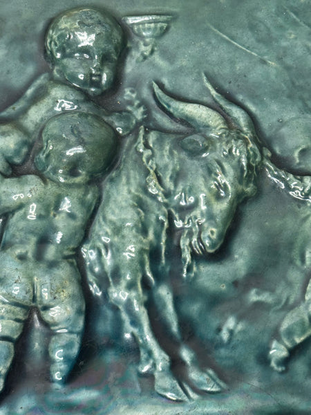 🌊 Pair of Arts & Crafts Turquoise Relief Tile Plaque Sculptures, c.1909 Attributed Reginald Robert Tomlinson