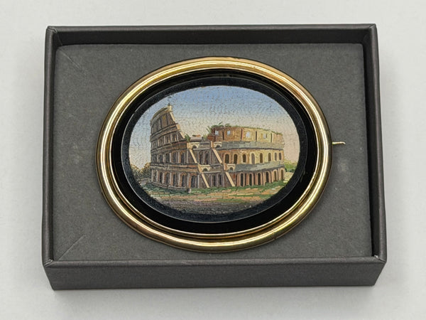 Italian Grand Tour Micromosaic Gold Brooch Colosseum Rome Circa 1870