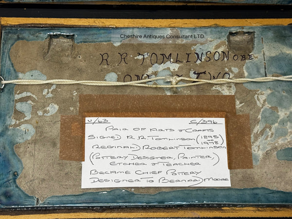 🌊 Pair of Arts & Crafts Turquoise Relief Tile Plaque Sculptures, c.1909 Attributed Reginald Robert Tomlinson