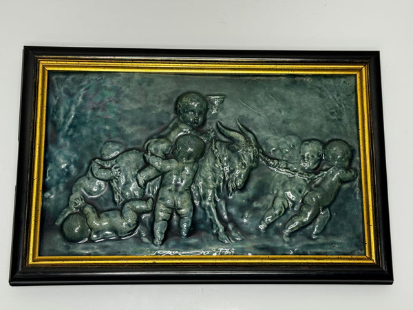 🌊 Pair of Arts & Crafts Turquoise Relief Tile Plaque Sculptures, c.1909 Attributed Reginald Robert Tomlinson