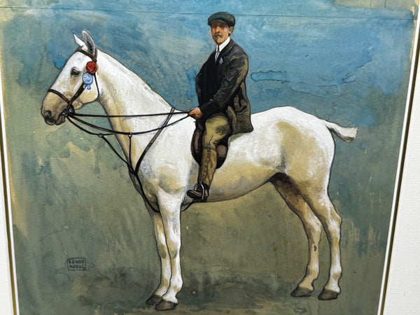 🎨 Edwardian Painting Champion  Pretty Polly Prize-Winning Grey Mare Horse with Groom Hertfordshire County Show 1908 by John Edwin Noble