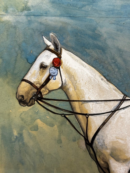 🎨 Edwardian Painting Champion  Pretty Polly Prize-Winning Grey Mare Horse with Groom Hertfordshire County Show 1908 by John Edwin Noble