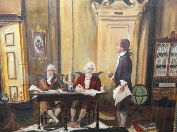 Oil Portrait Declaration of Independence – Benjamin Franklin, John Adams & Thomas Jefferson, Historic Americana Oil Painting After Jean Leon Gerome Ferris
