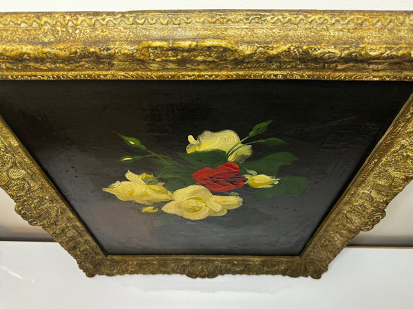 19th Century Oil Painting Flowers Yellow & Red Roses by James Stuart Park - Cheshire Antiques Consultant Ltd