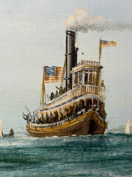 America's Cup Marine Oil Painting Depicting Mischief & Atalanta at the Start of the 1881 Race Signed John Bentham-Dinsdale