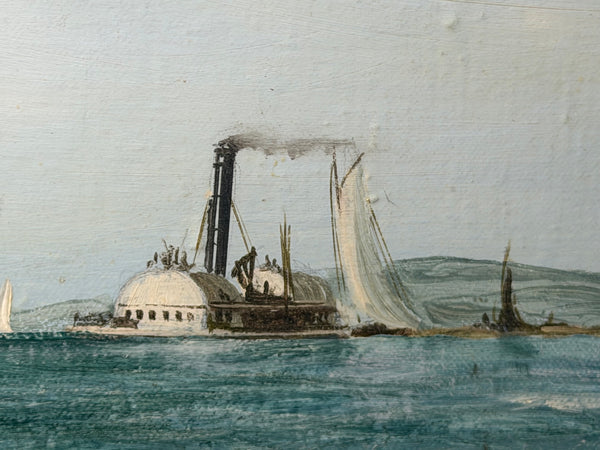 America's Cup Marine Oil Painting Depicting Mischief & Atalanta at the Start of the 1881 Race Signed John Bentham-Dinsdale