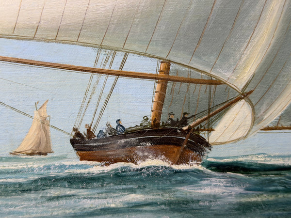 America's Cup Marine Oil Painting Depicting Mischief & Atalanta at the Start of the 1881 Race Signed John Bentham-Dinsdale