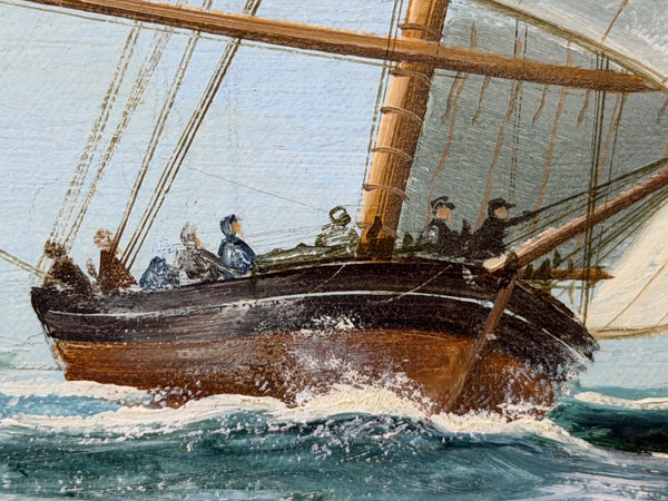America's Cup Marine Oil Painting Depicting Mischief & Atalanta at the Start of the 1881 Race Signed John Bentham-Dinsdale